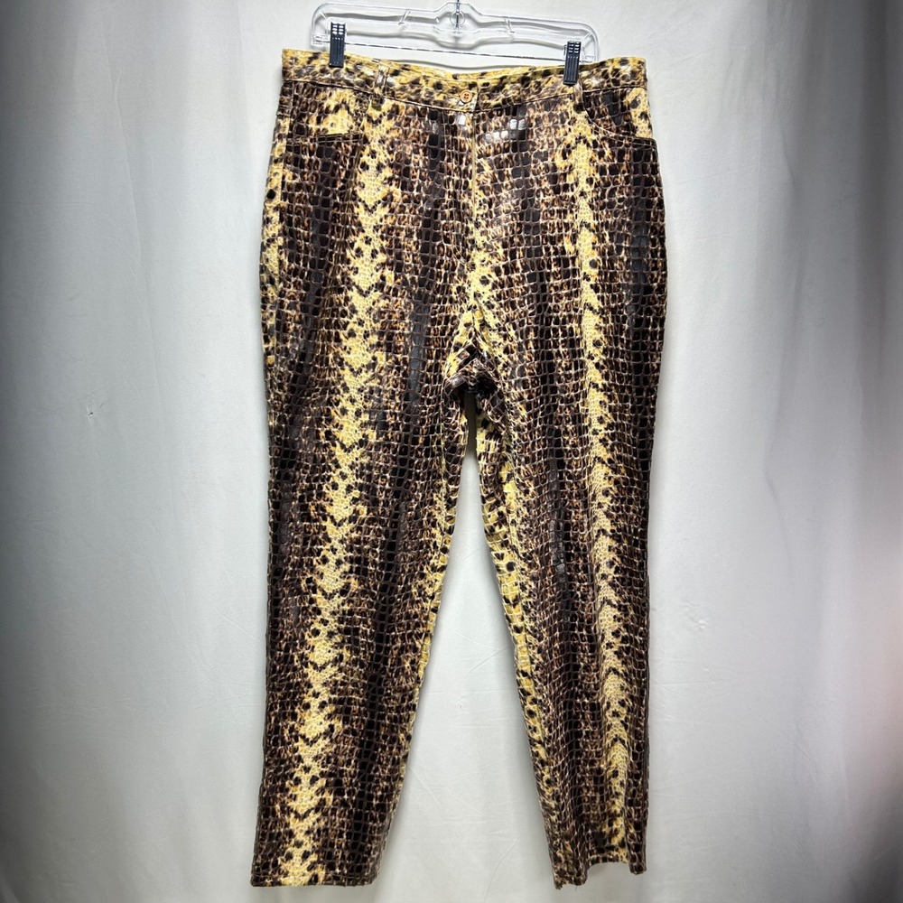 Womens Snake Print Pants High Rise Fashion Trousers Brown Yellow Size 18